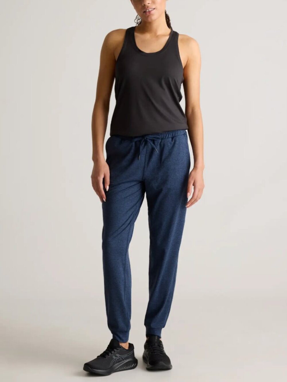 Quince Flowknit Mid Rise Joggers Heather Navy Small Short 25" NWOT